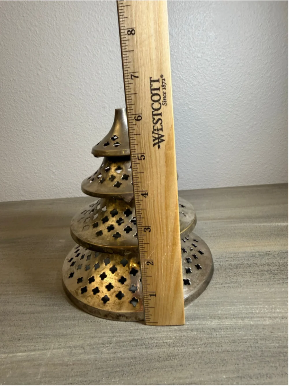 Vintage brass Christmas tree shaped candle holder 6 inches tall